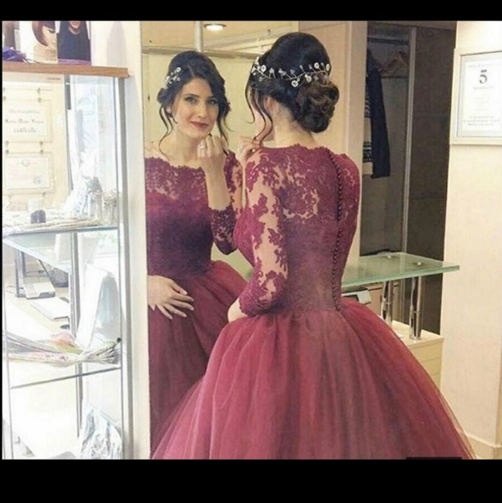 Romantic Burgundy Puffy Ball Gown